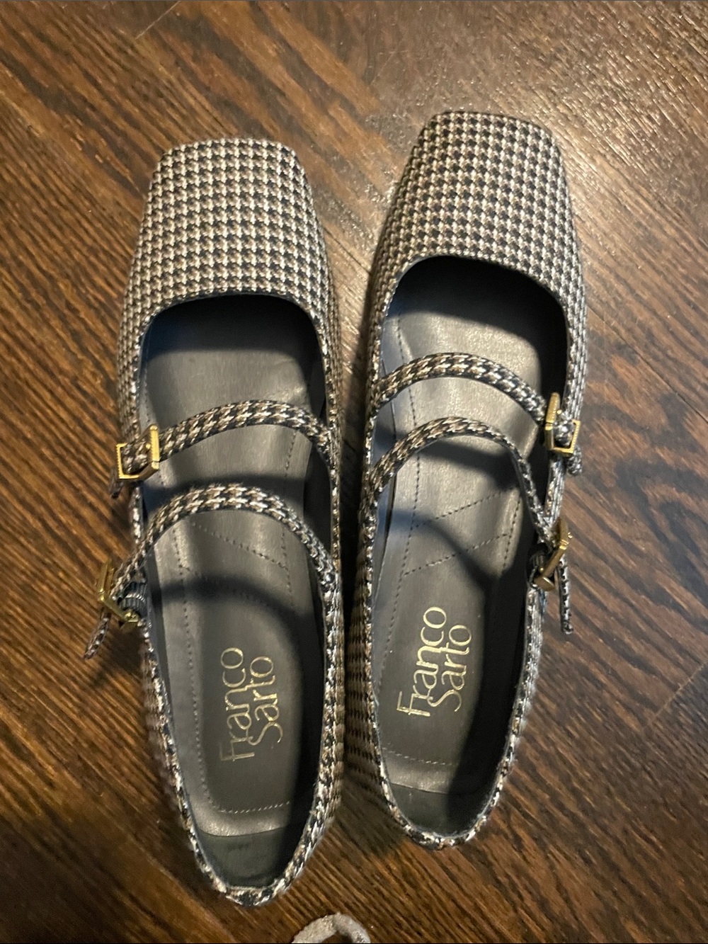 Franco Sarto Black and White Houndstooth Mary Jane Flats